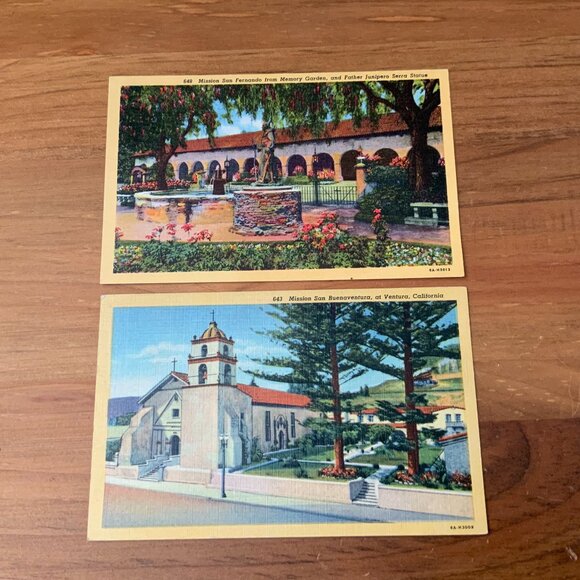 VINTAGE POSTCARDS - LOT OF 2 - MISSION SAN FERNANDO & MISSION SAN BUENAVENTURA - Picture 1 of 2